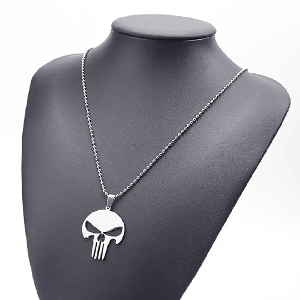 Collar The Punisher Color Plata Acero Inoxidable Para Hombre 2