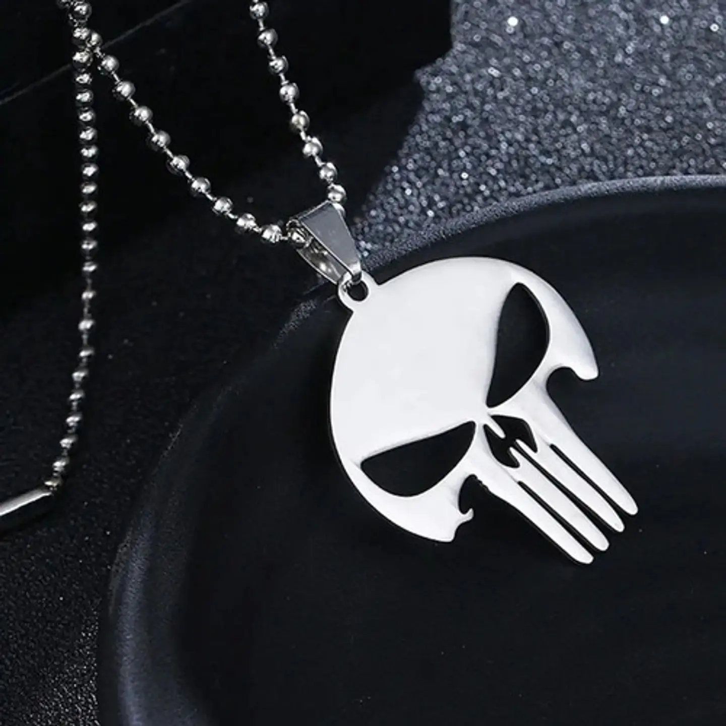 Collar The Punisher Color Plata Acero Inoxidable Para Hombre 4