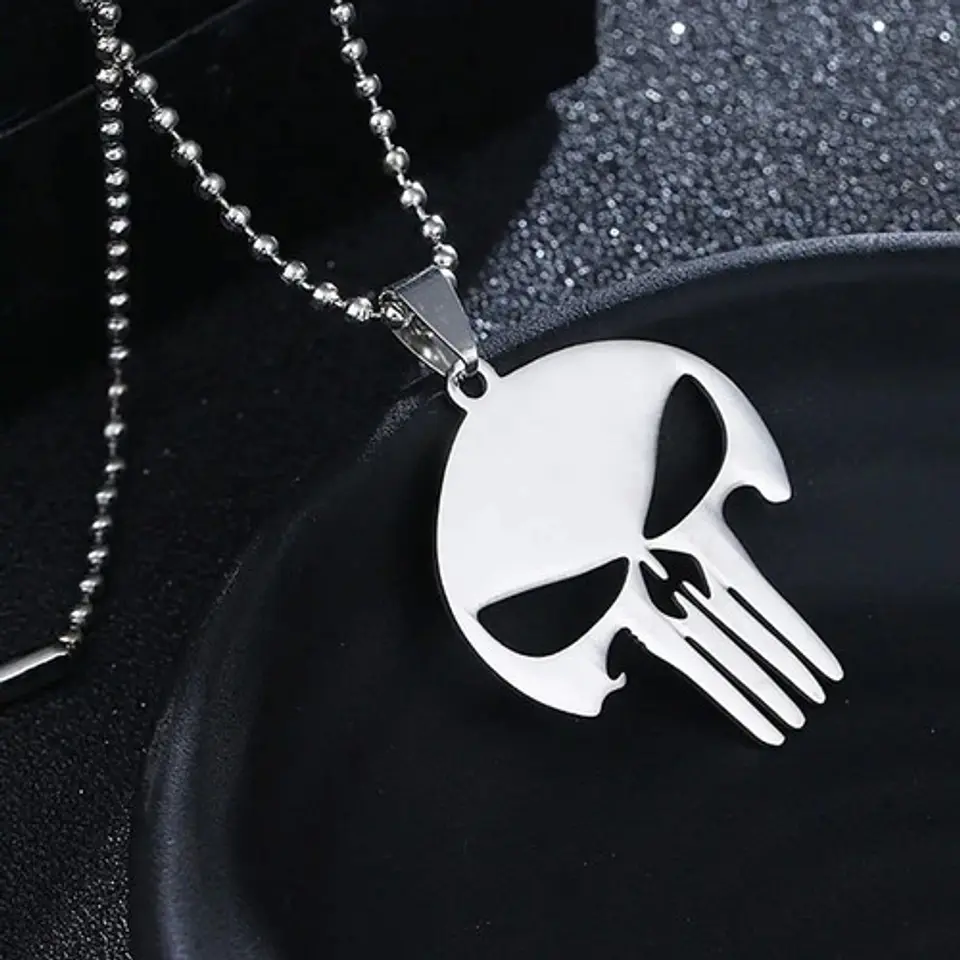 Collar The Punisher Color Plata Acero Inoxidable Para Hombre 4