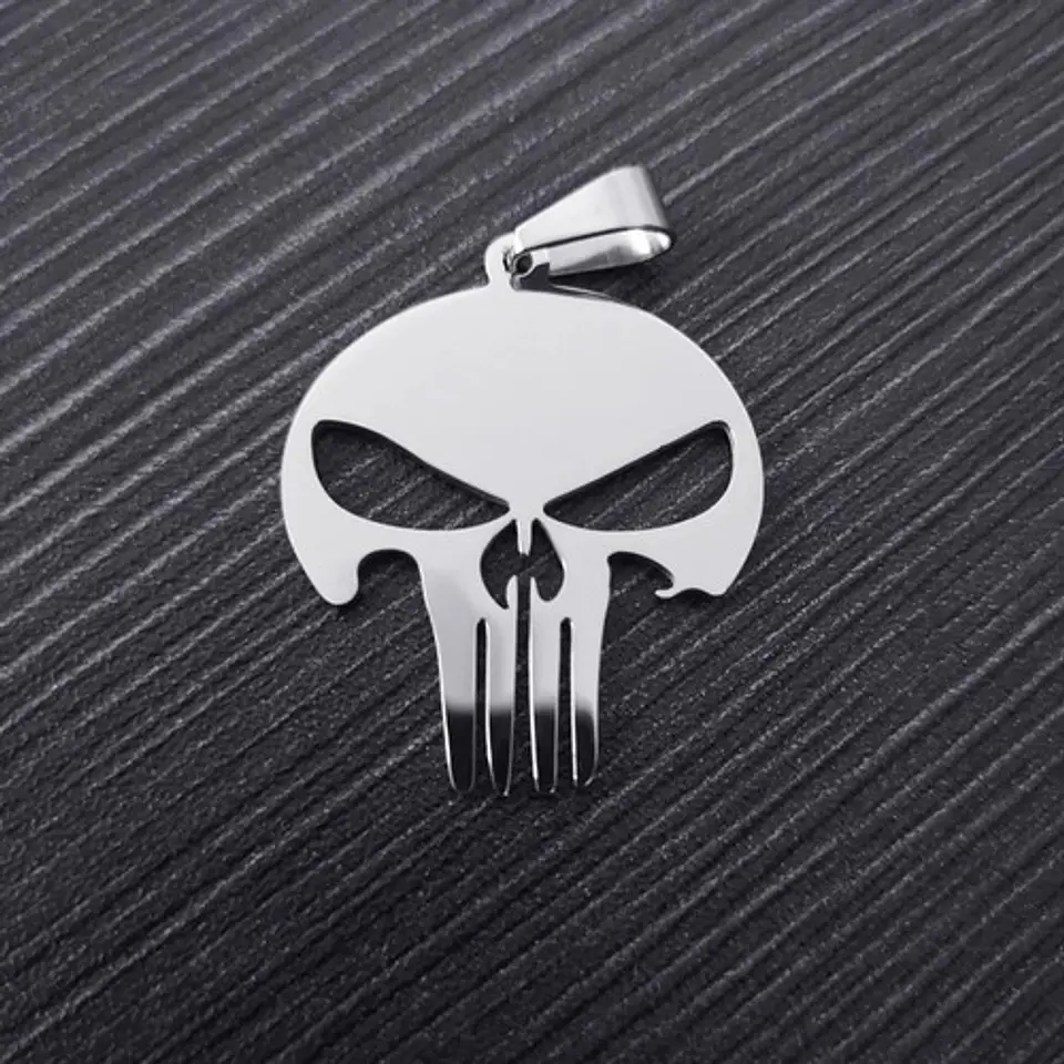 Collar The Punisher Color Plata Acero Inoxidable Para Hombre 5