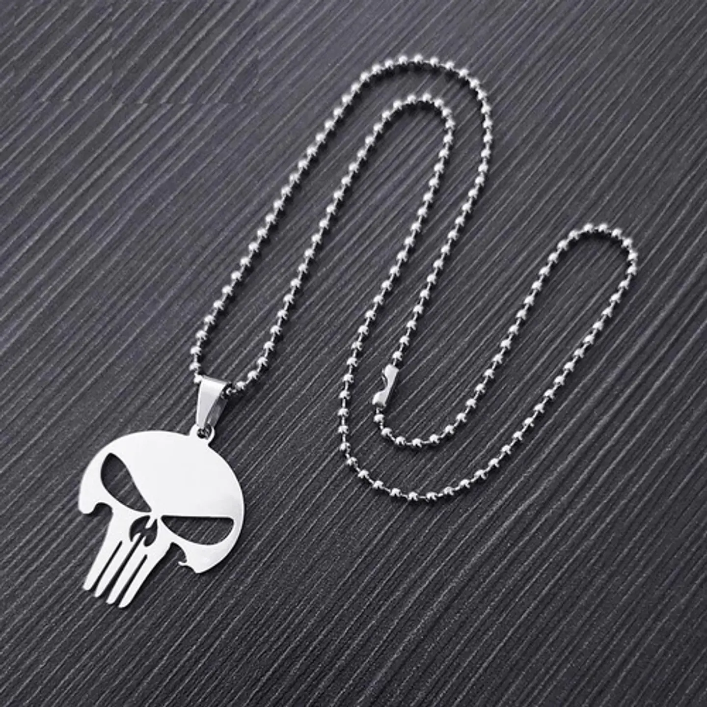 Collar The Punisher Color Plata Acero Inoxidable Para Hombre 6