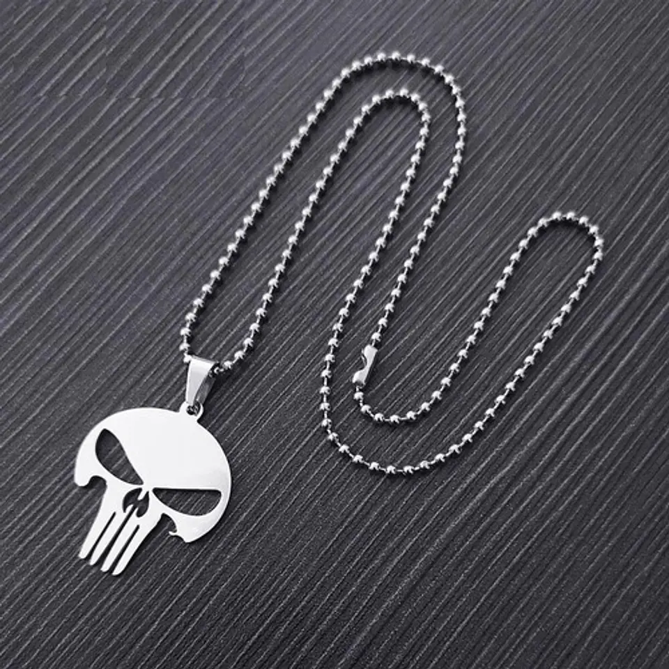 Collar The Punisher Color Plata Acero Inoxidable Para Hombre 6