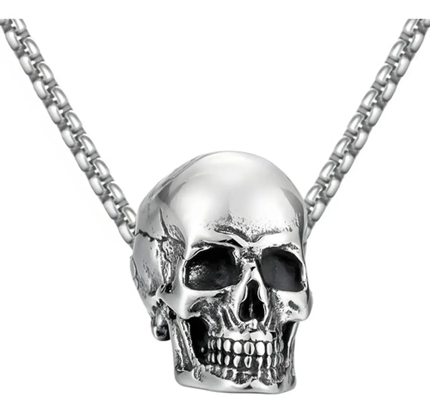 Collar Biker Cráneo Color Plata Acero Inoxidable Para Hombre 1