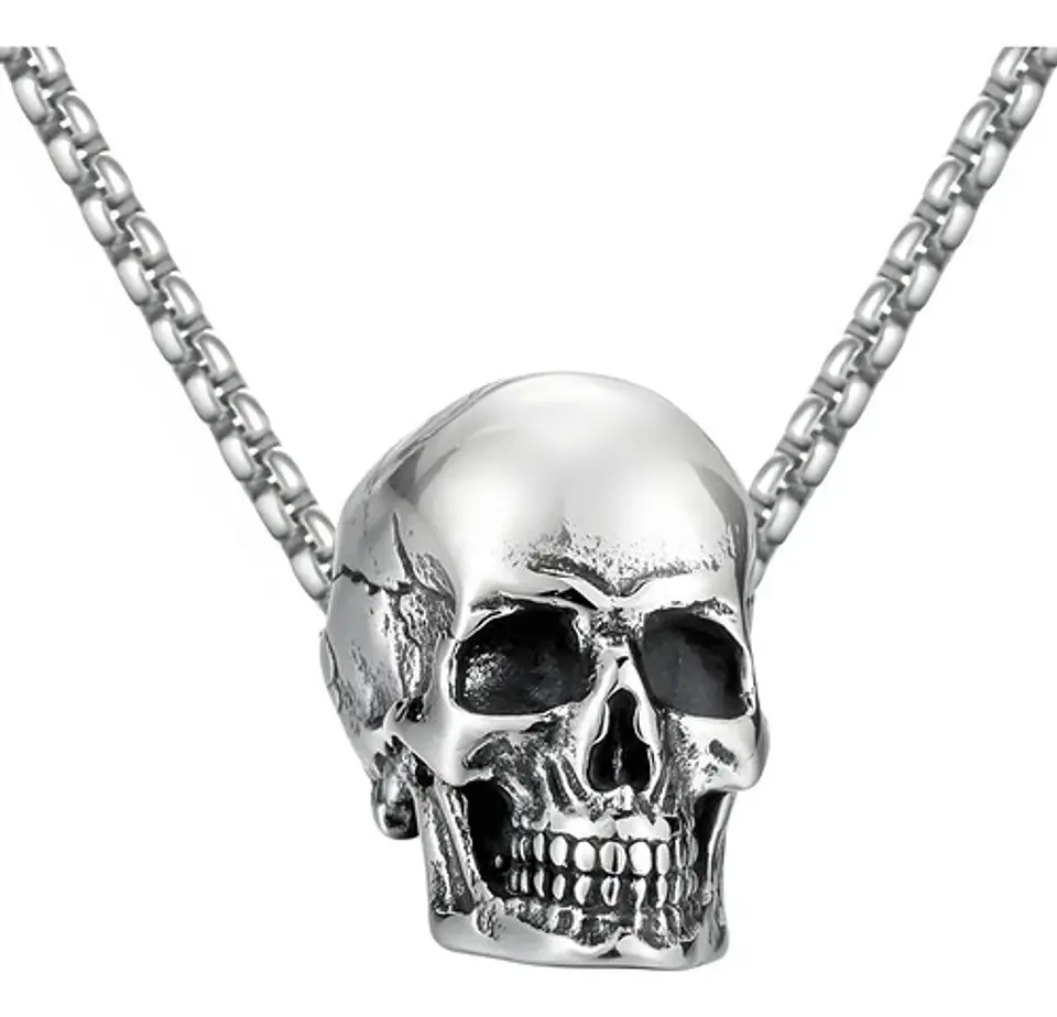 Collar Biker Cráneo Color Plata Acero Inoxidable Para Hombre 1