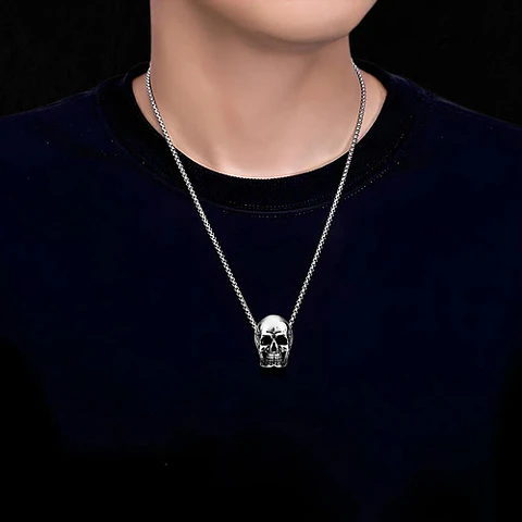 Collar Biker Cráneo Color Plata Acero Inoxidable Para Hombre
