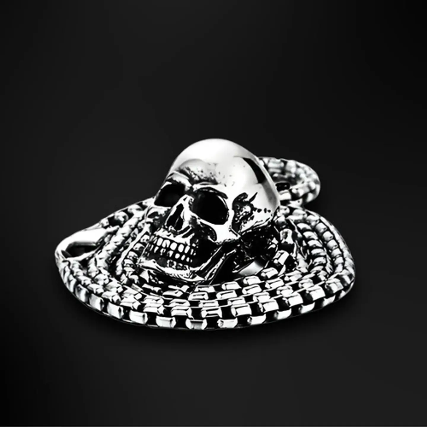 Collar Biker Cráneo Color Plata Acero Inoxidable Para Hombre 4