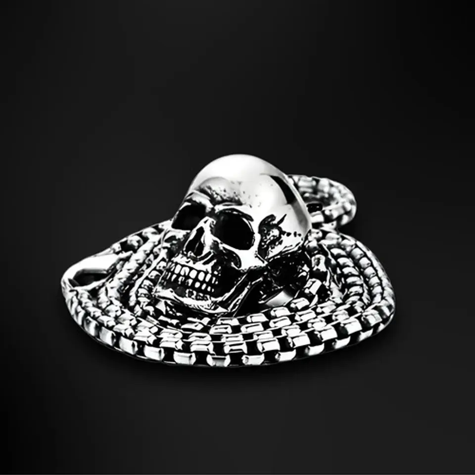 Collar Biker Cráneo Color Plata Acero Inoxidable Para Hombre 4