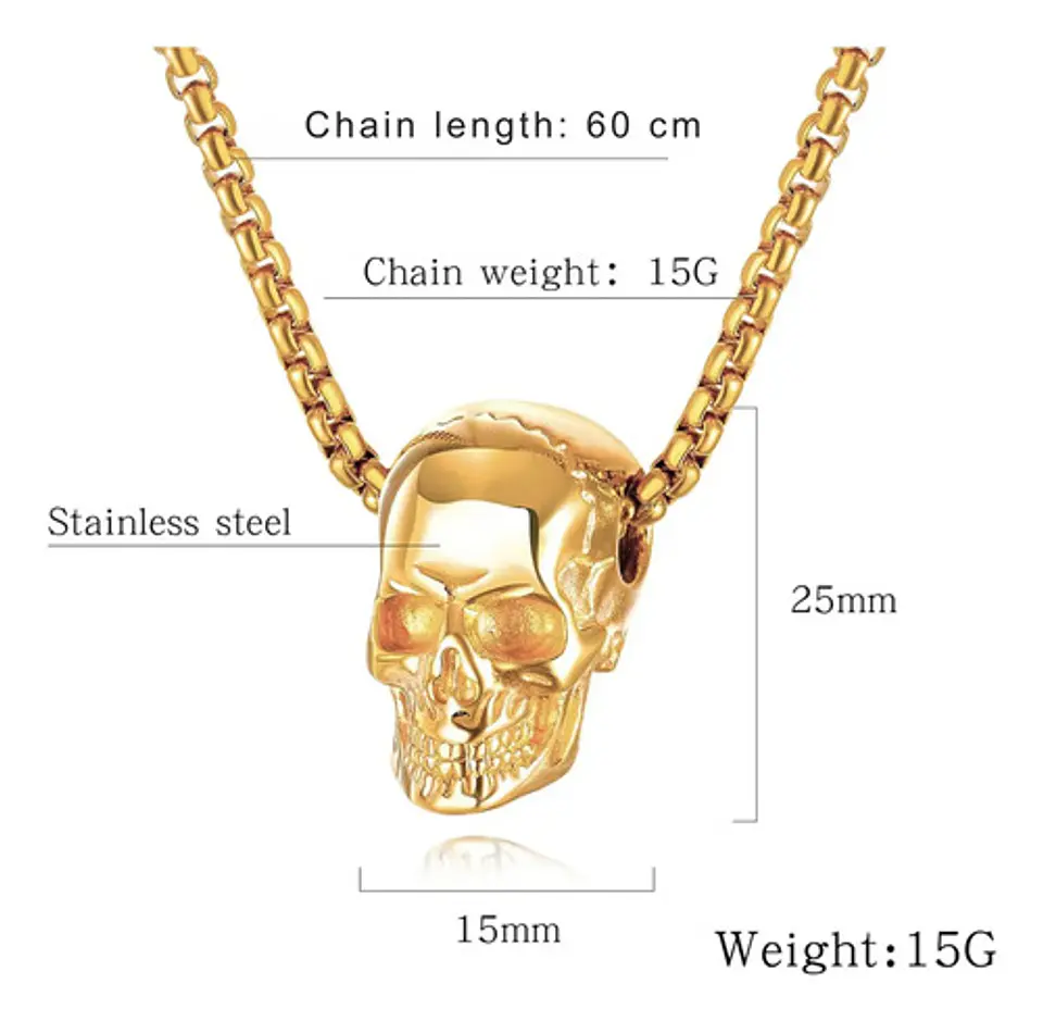 Collar Biker Cráneo Color Plata Acero Inoxidable Para Hombre 9