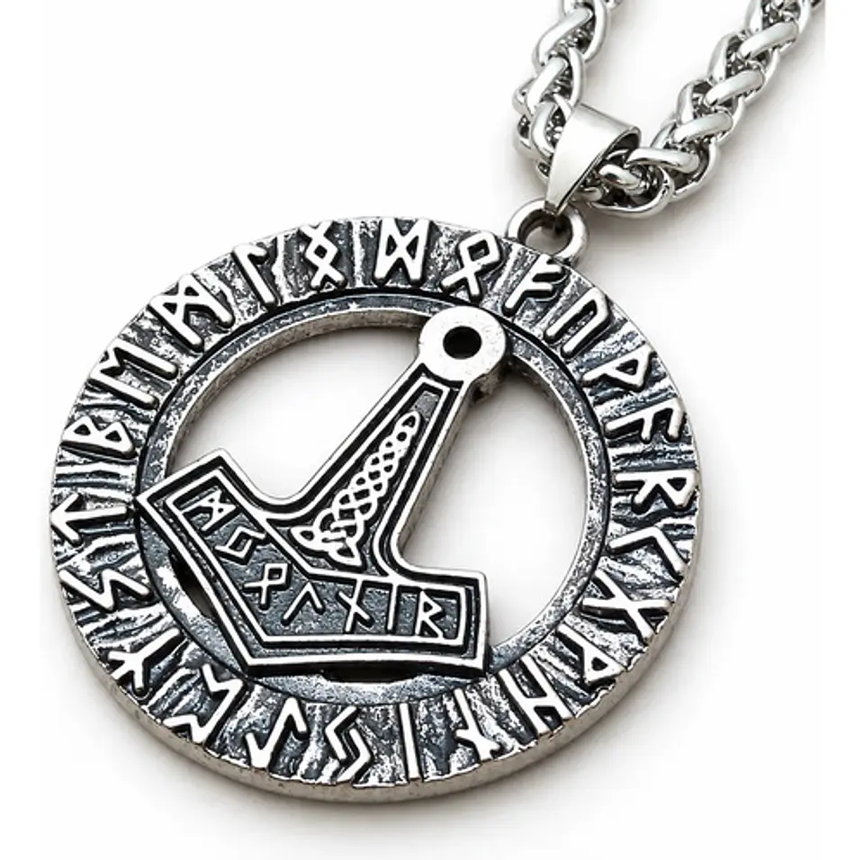Collar Vikingo Para Hombre Mujer Dije Martillo Mjolnir Runas 1