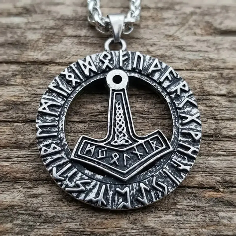 Collar Vikingo Para Hombre Mujer Dije Martillo Mjolnir Runas 4