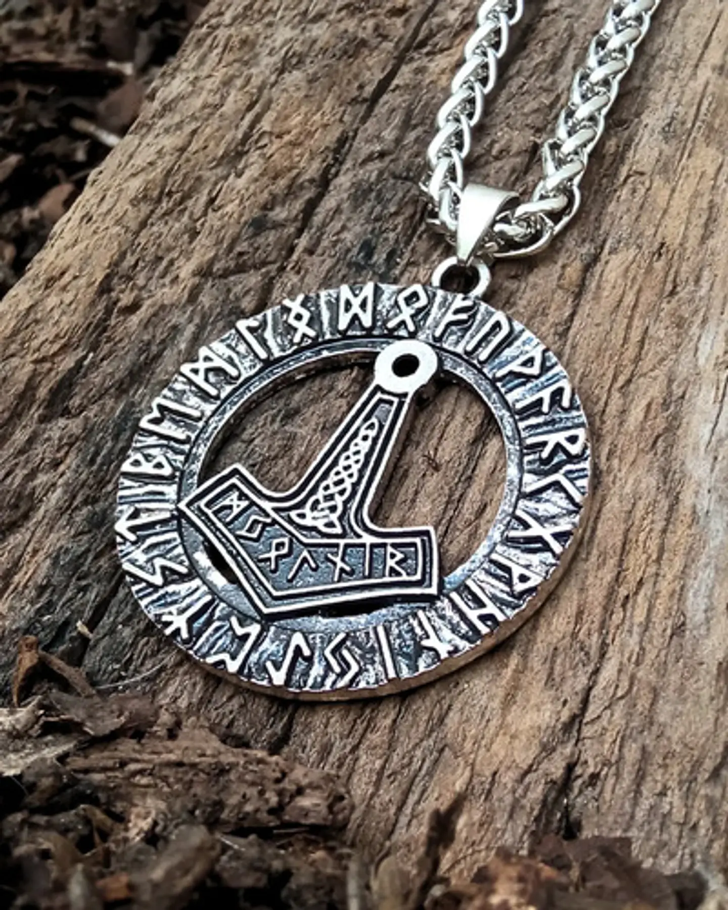 Collar Vikingo Para Hombre Mujer Dije Martillo Mjolnir Runas 9