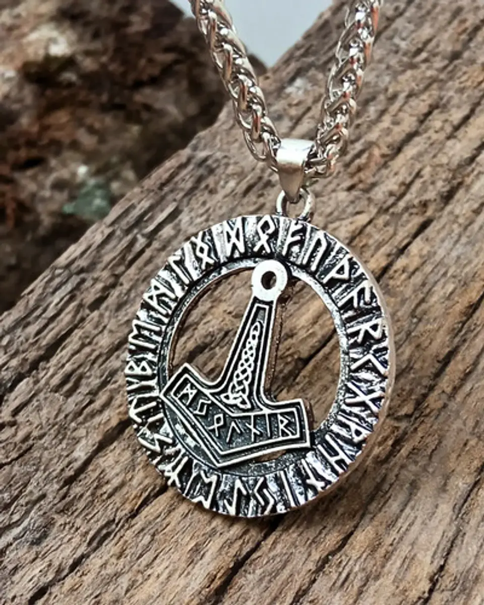 Collar Vikingo Para Hombre Mujer Dije Martillo Mjolnir Runas 10