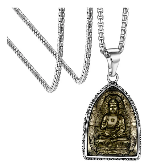 Collar Cúpula De Cristal Buda Suerte Acero Inoxidable Hombre