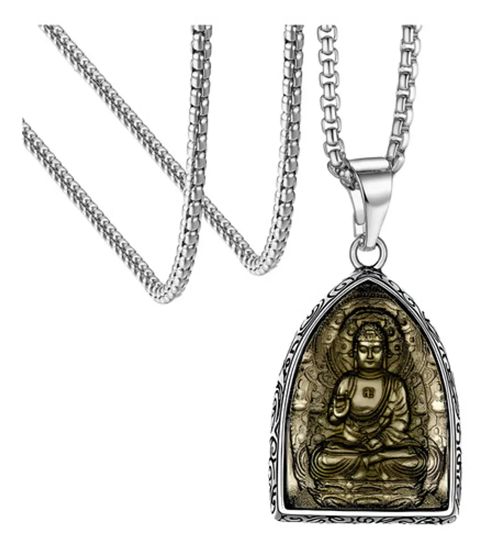 Collar Cúpula De Cristal Buda Suerte Acero Inoxidable Hombre 1