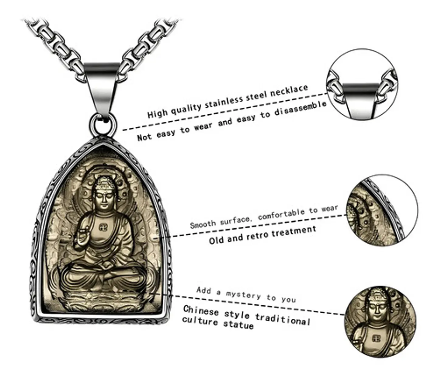 Collar Cúpula De Cristal Buda Suerte Acero Inoxidable Hombre 3