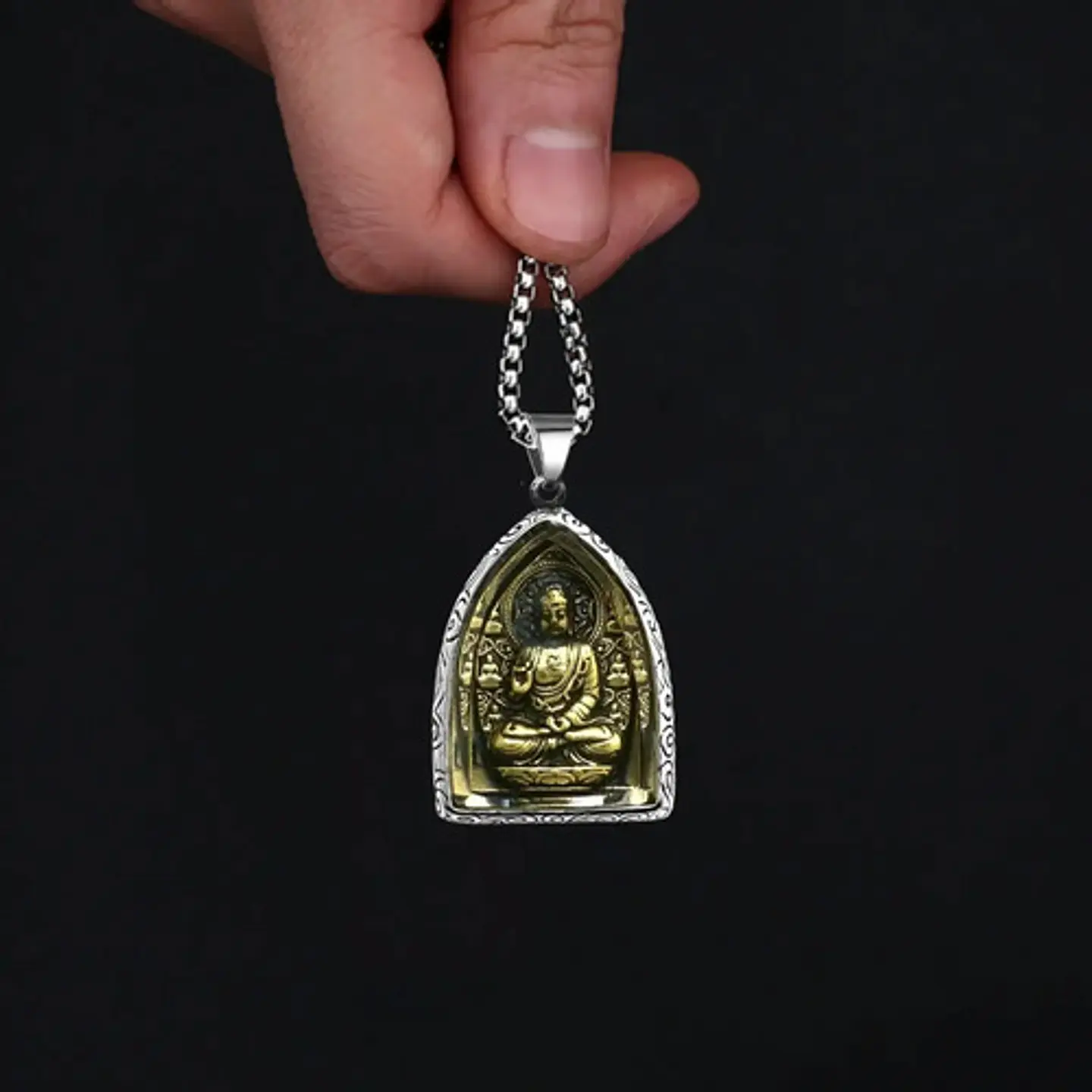 Collar Cúpula De Cristal Buda Suerte Acero Inoxidable Hombre 6