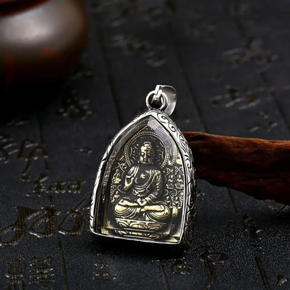 Collar Cúpula De Cristal Buda Suerte Acero Inoxidable Hombre 7