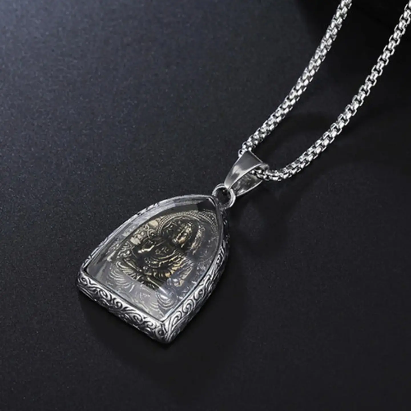 Collar Cúpula De Cristal Buda Suerte Acero Inoxidable Hombre 9