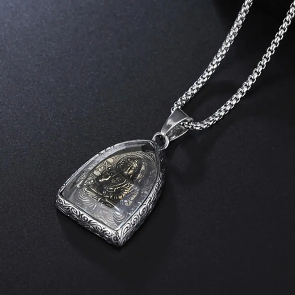 Collar Cúpula De Cristal Buda Suerte Acero Inoxidable Hombre 9