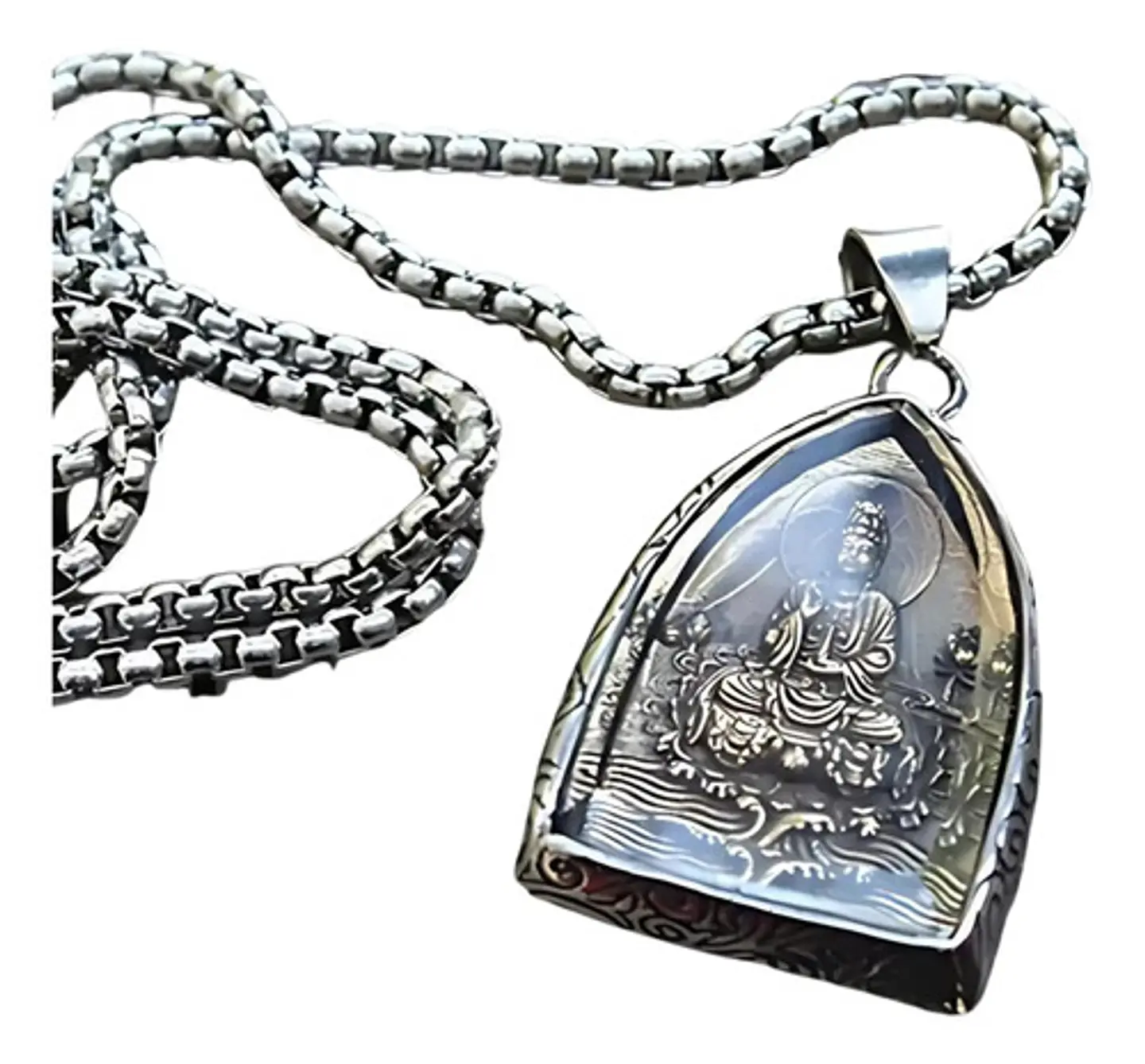 Collar Cúpula De Cristal Buda Suerte Acero Inoxidable Hombre 12