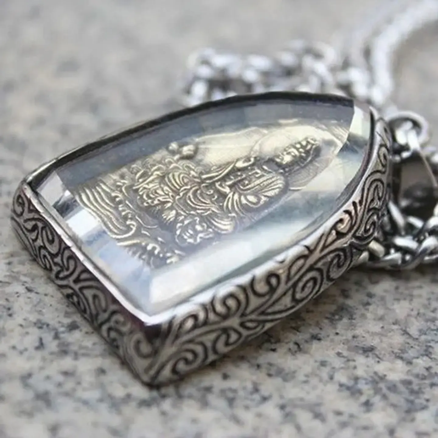 Collar Cúpula De Cristal Buda Suerte Acero Inoxidable Hombre 14