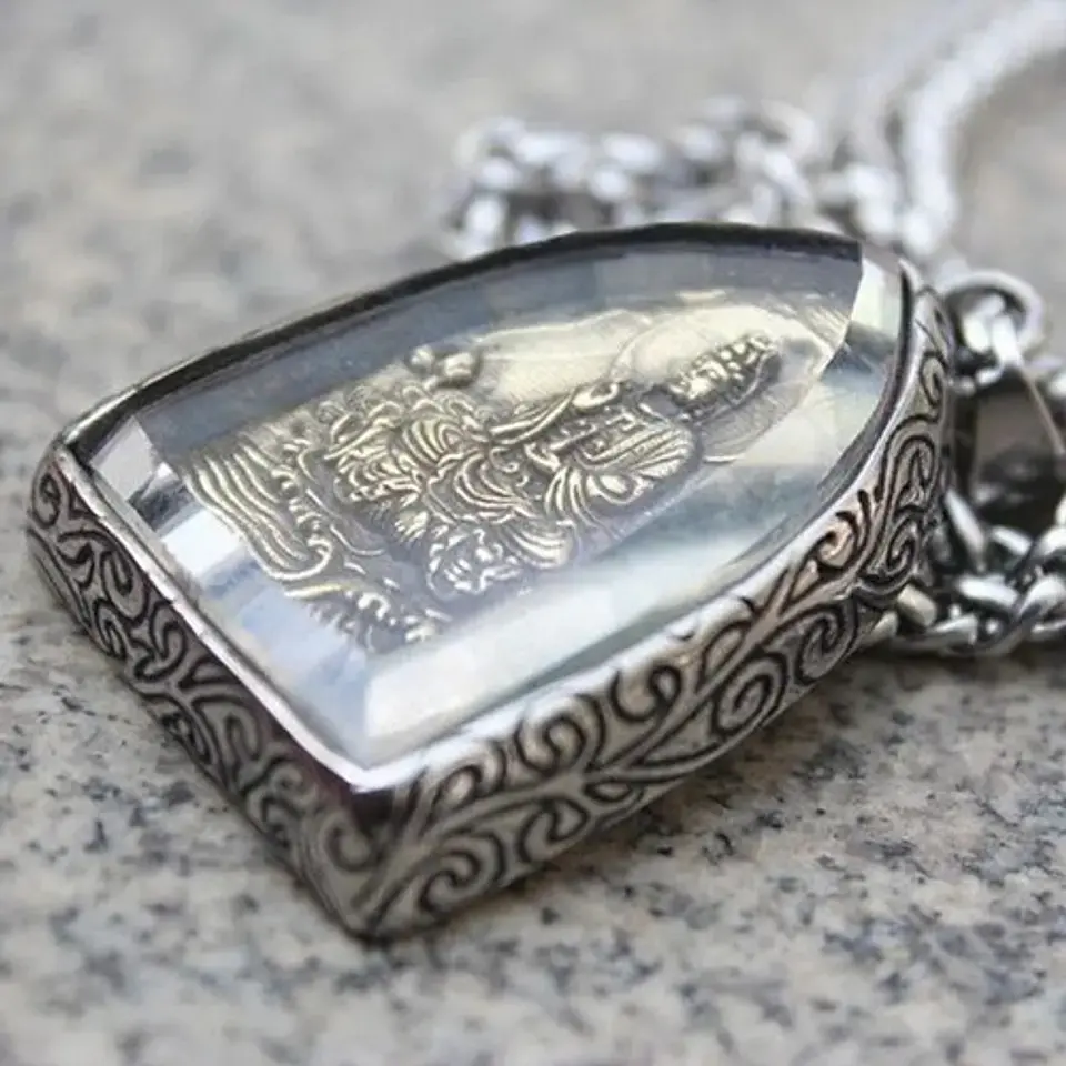 Collar Cúpula De Cristal Buda Suerte Acero Inoxidable Hombre 14