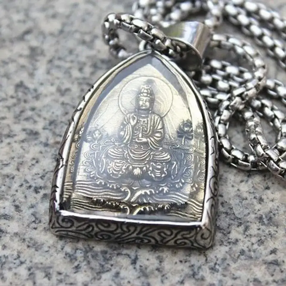 Collar Cúpula De Cristal Buda Suerte Acero Inoxidable Hombre 15