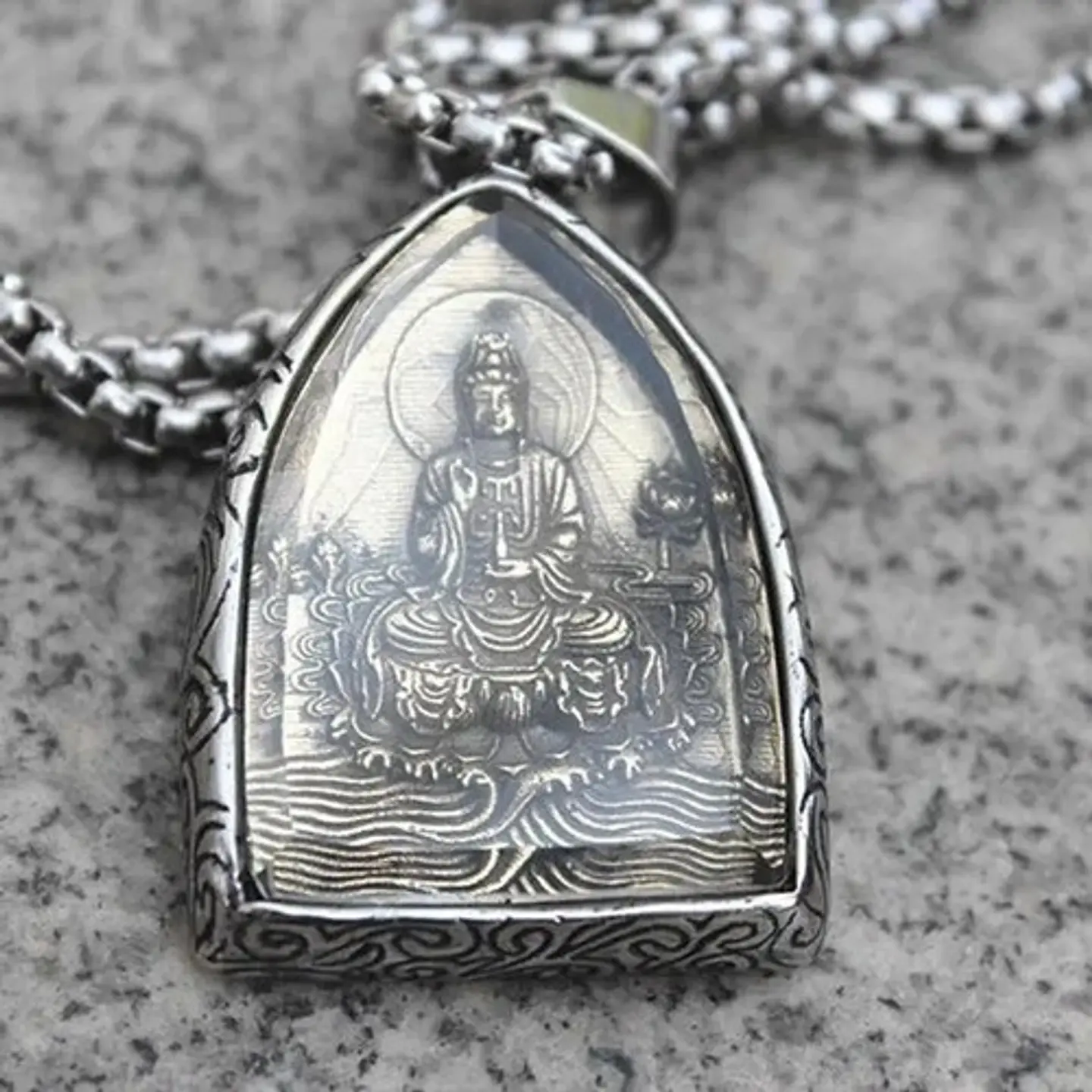 Collar Cúpula De Cristal Buda Suerte Acero Inoxidable Hombre 16