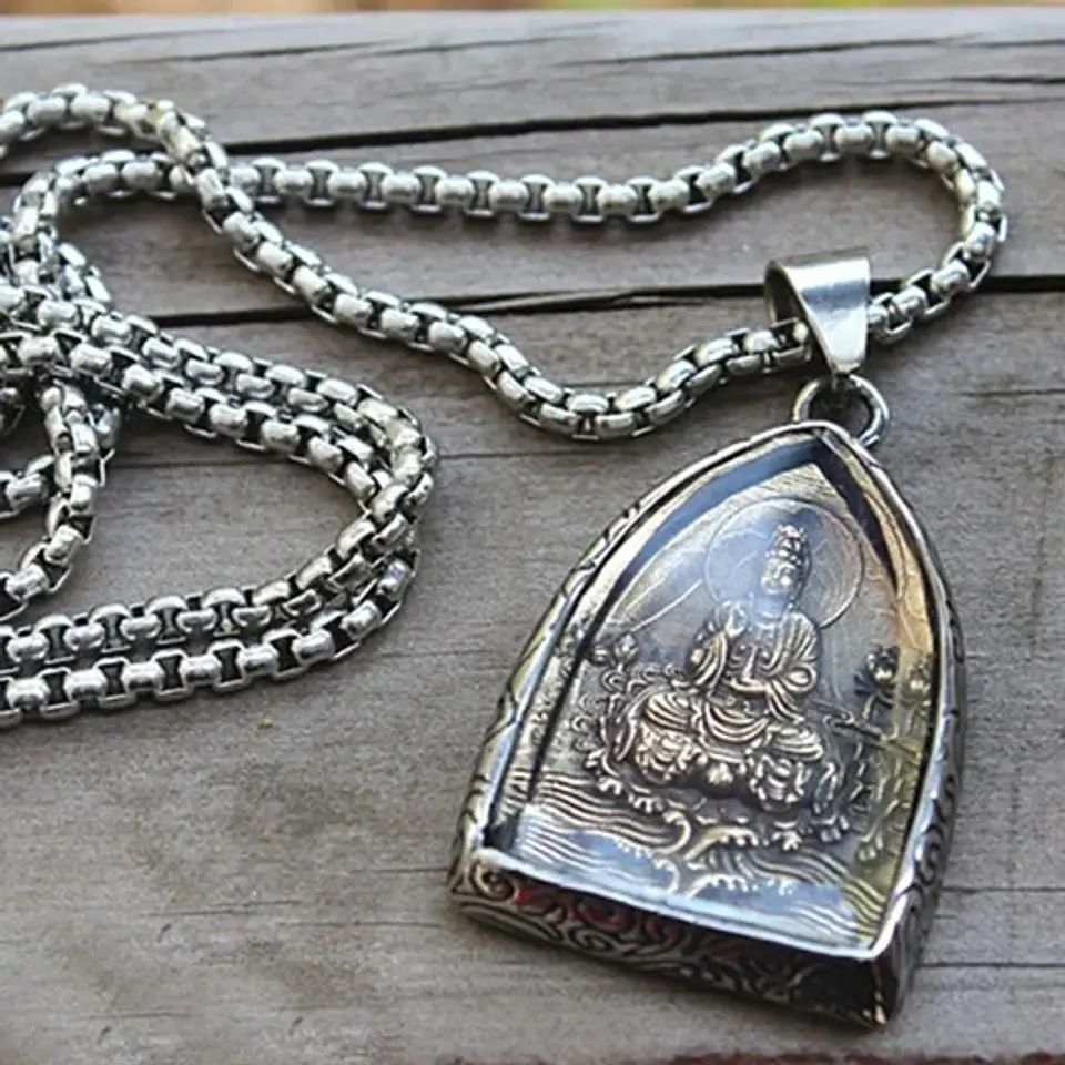 Collar Cúpula De Cristal Buda Suerte Acero Inoxidable Hombre 17