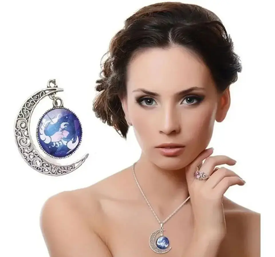 Collar Color Plata Luna Signos Zodiacales Constelación Mujer 1