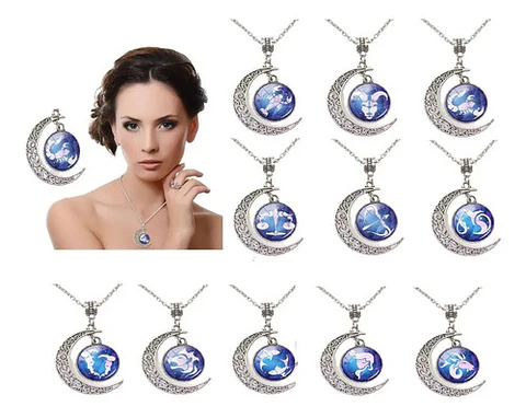 Collar Color Plata Luna Signos Zodiacales Constelación Mujer