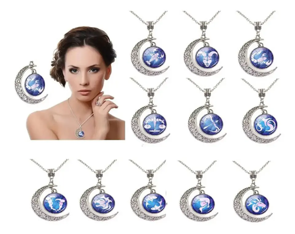 Collar Color Plata Luna Signos Zodiacales Constelación Mujer 2