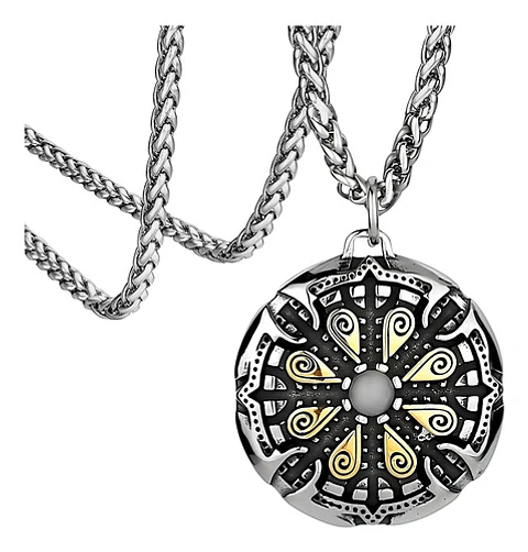 Collar Vikingo Vegvisir Color Plata Acero Inoxidable Hombre