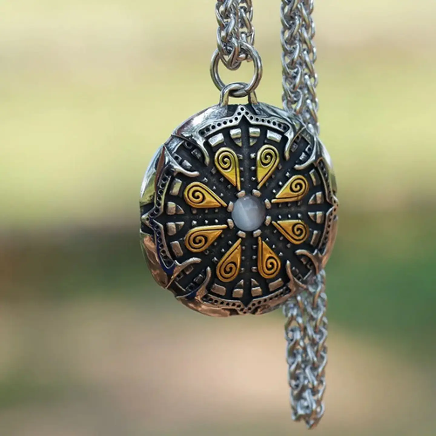 Collar Vikingo Vegvisir Color Plata Acero Inoxidable Hombre 6