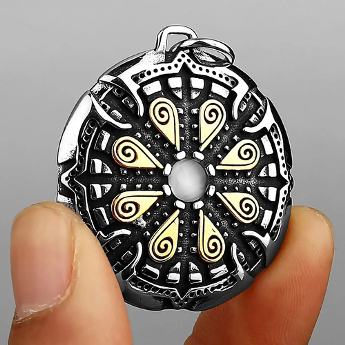 Collar Vikingo Vegvisir Color Plata Acero Inoxidable Hombre 7