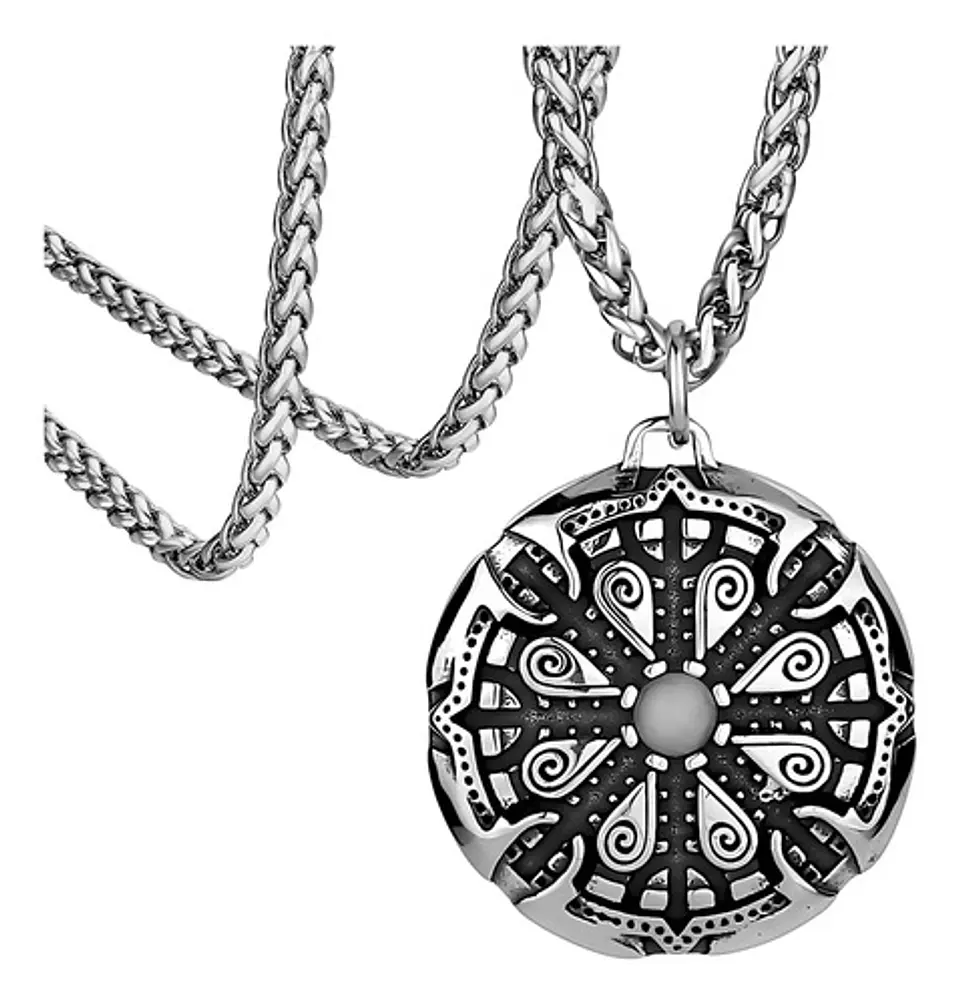 Collar Vikingo Vegvisir Color Plata Acero Inoxidable Hombre 10