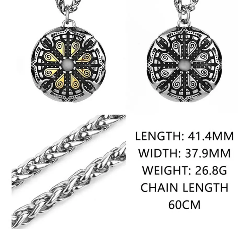 Collar Vikingo Vegvisir Color Plata Acero Inoxidable Hombre 11