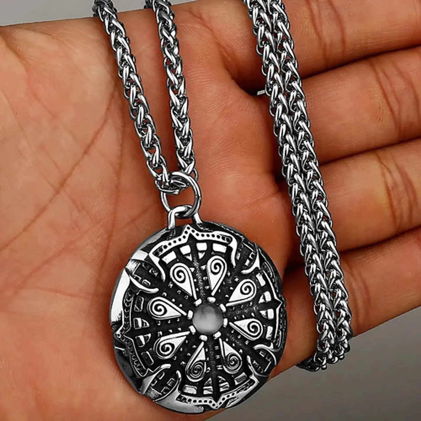 Collar Vikingo Vegvisir Color Plata Acero Inoxidable Hombre 13
