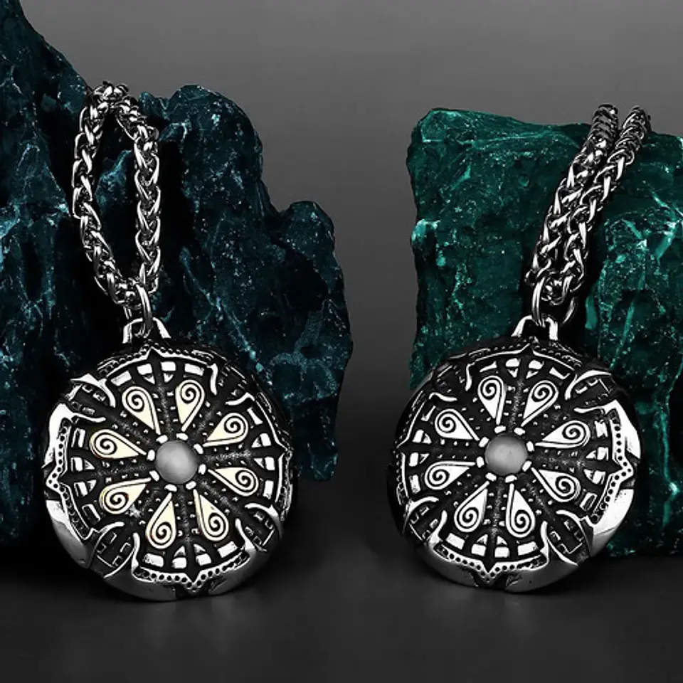 Collar Vikingo Vegvisir Color Plata Acero Inoxidable Hombre 14