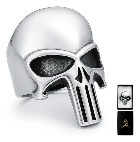 Anillo Hombre Forma De Cráneo Punisher De Acero Color Plata