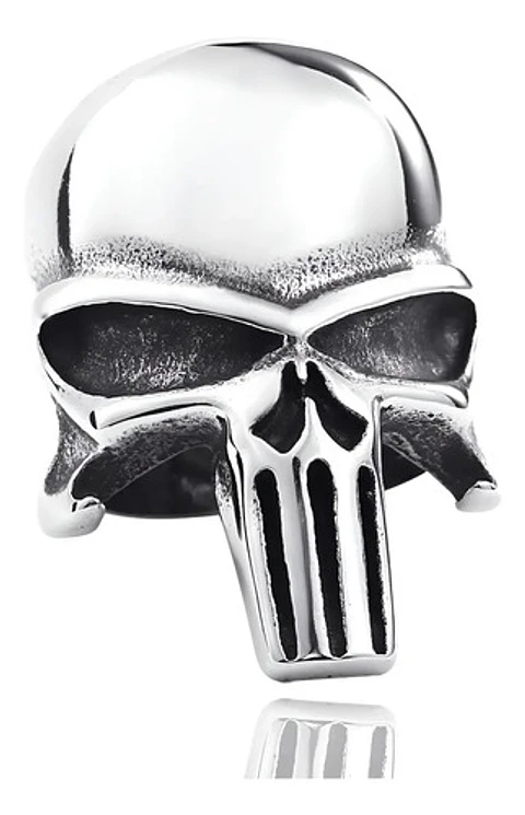 Anillo Hombre Forma De Cráneo Punisher De Acero Color Plata