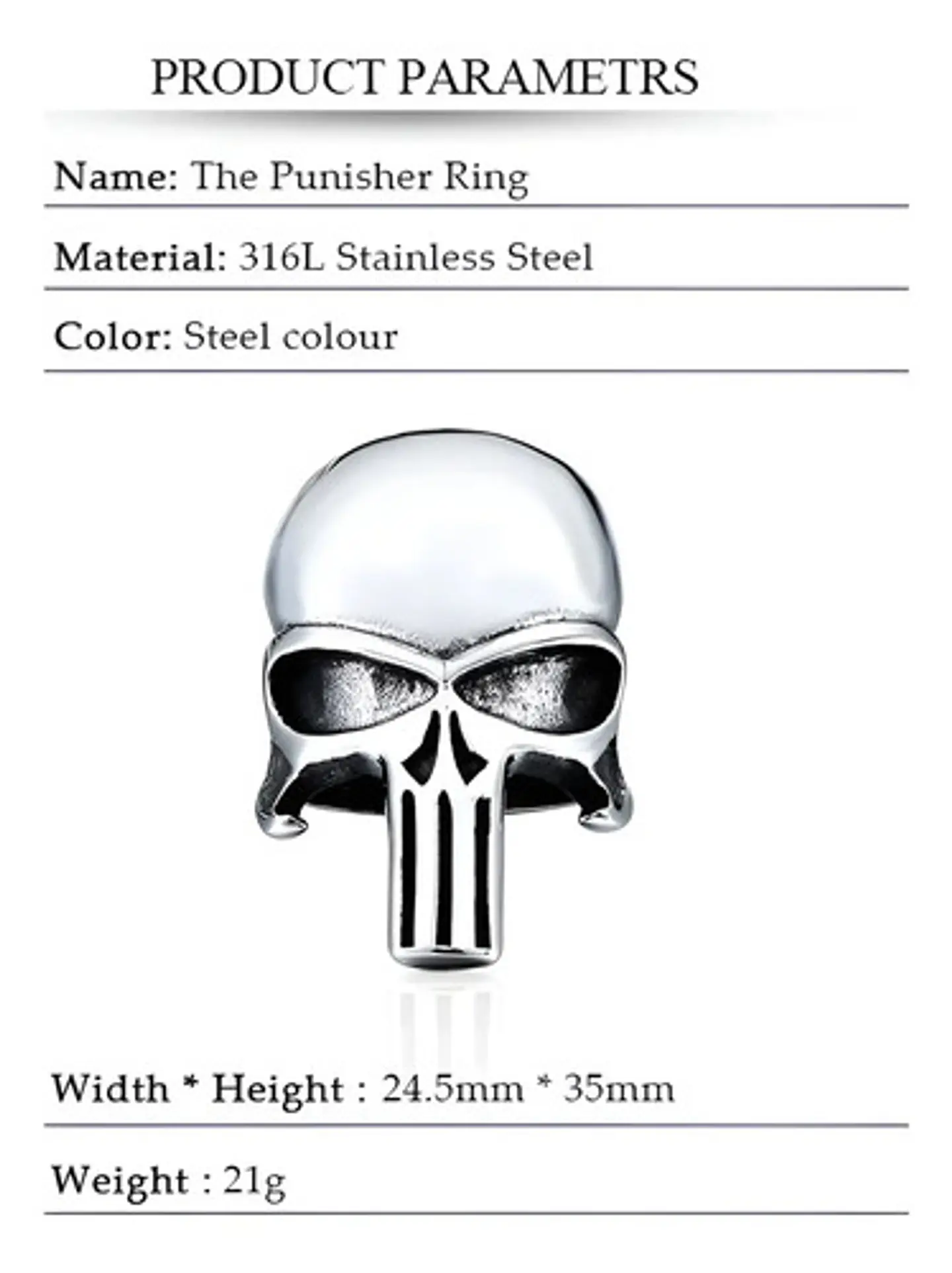Anillo Hombre Forma De Cráneo Punisher De Acero Color Plata 3
