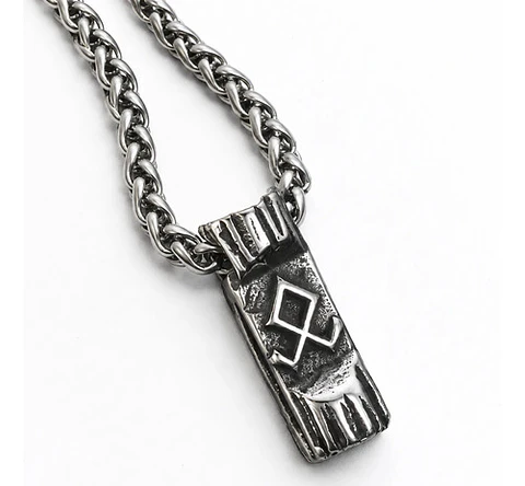 Collar Plateado Vikingo De Acero Para Hombre Dije Runa Odin