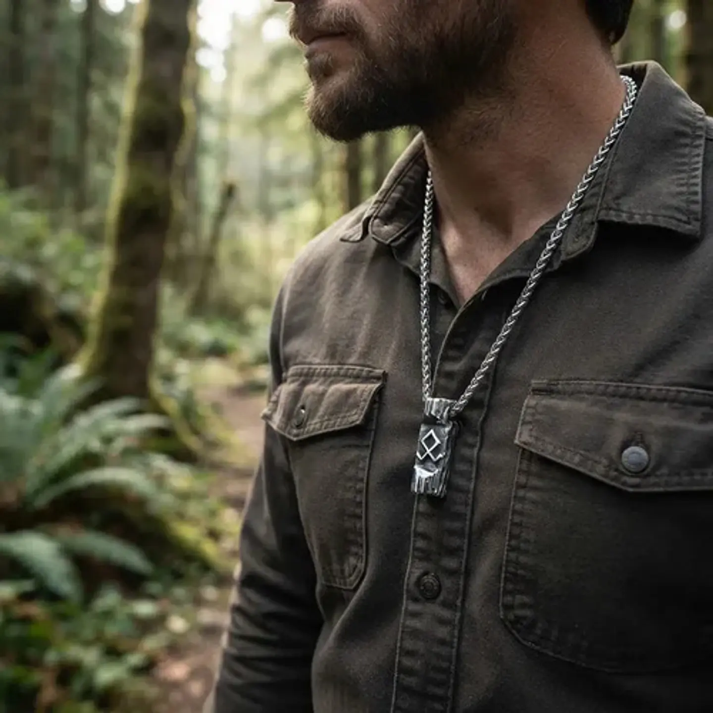 Collar Plateado Vikingo De Acero Para Hombre Dije Runa Odin 3