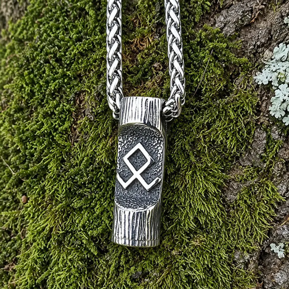 Collar Plateado Vikingo De Acero Para Hombre Dije Runa Odin 7