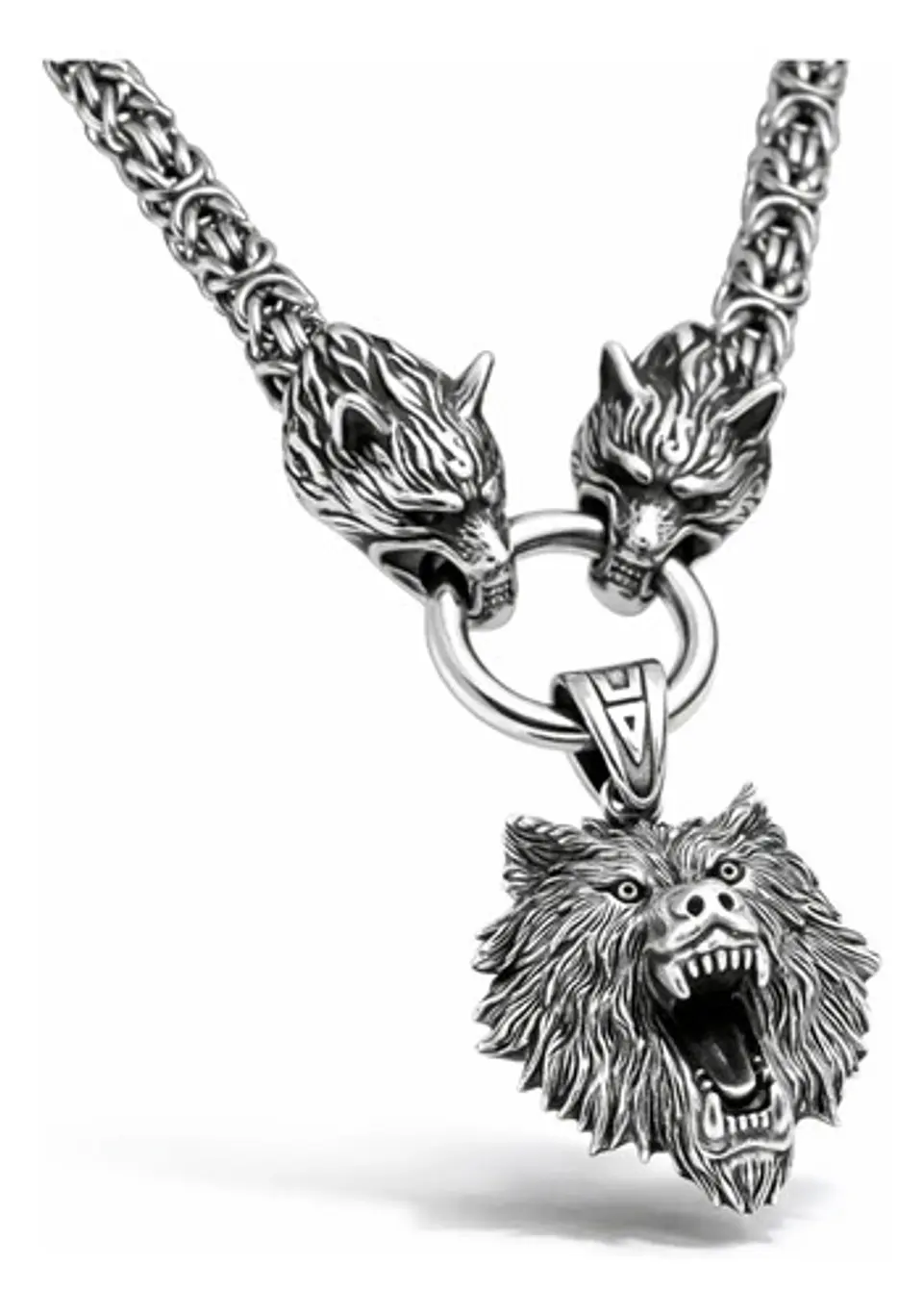 Collar Vikingo Lobo Oso Color Plata Acero Inoxidable Hombre 1