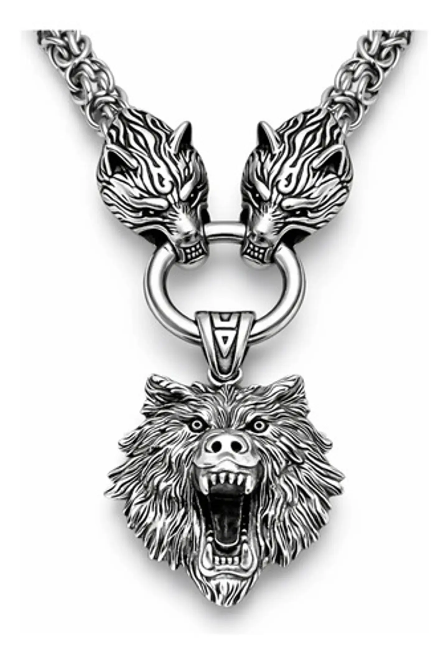 Collar Vikingo Lobo Oso Color Plata Acero Inoxidable Hombre 2