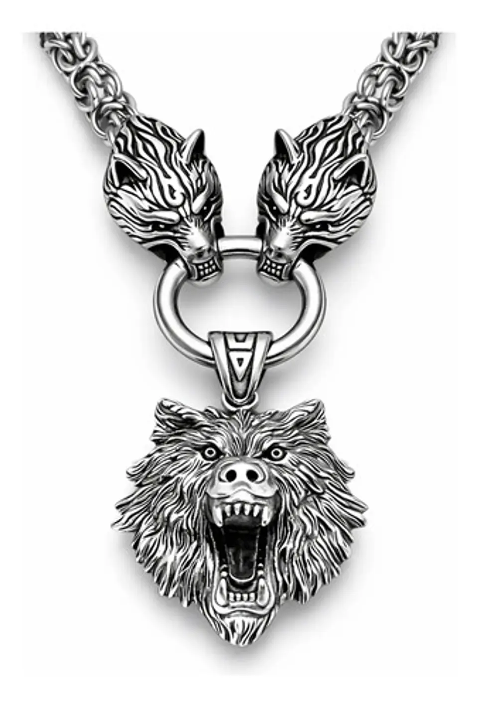 Collar Vikingo Lobo Oso Color Plata Acero Inoxidable Hombre 2