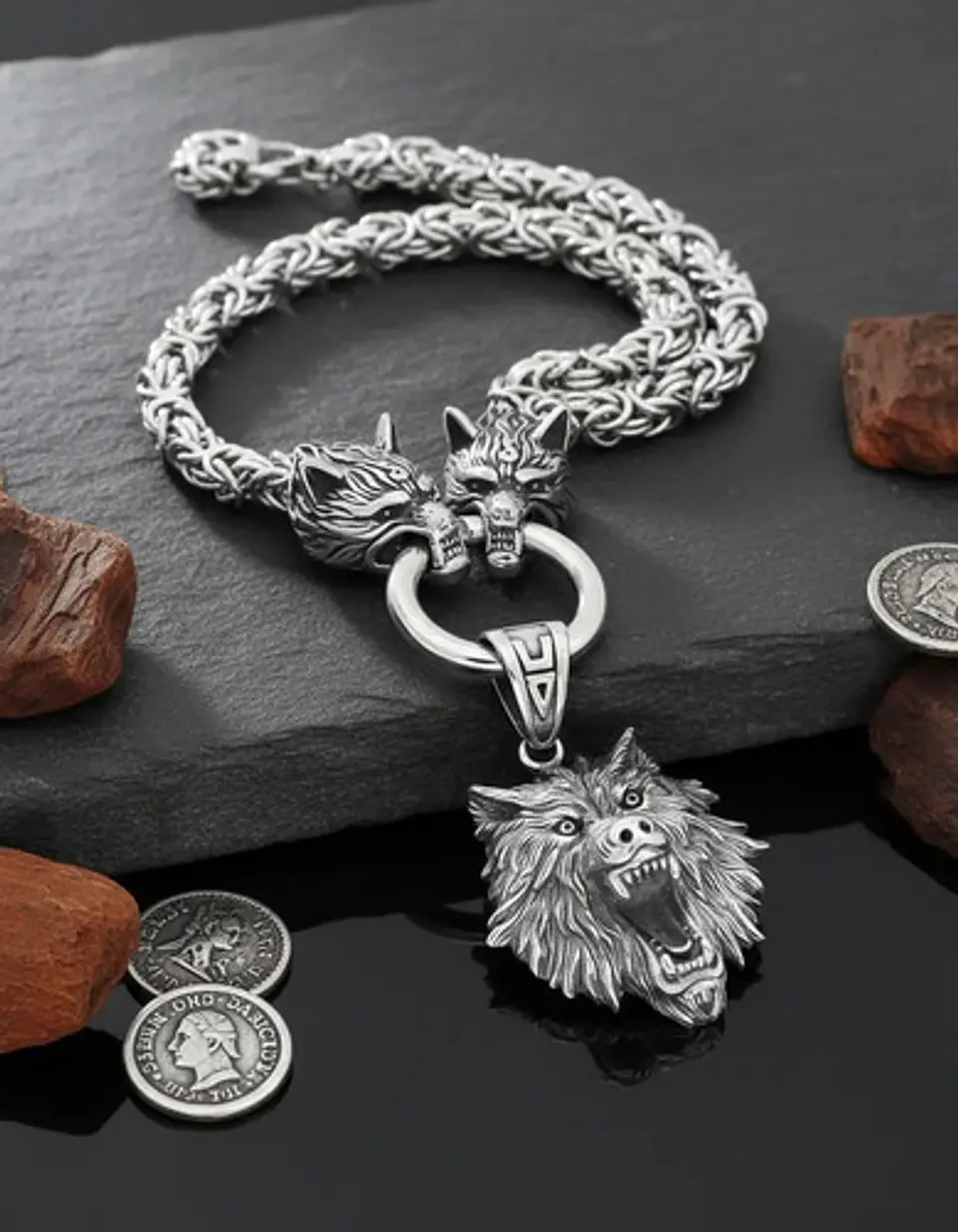 Collar Vikingo Lobo Oso Color Plata Acero Inoxidable Hombre 4