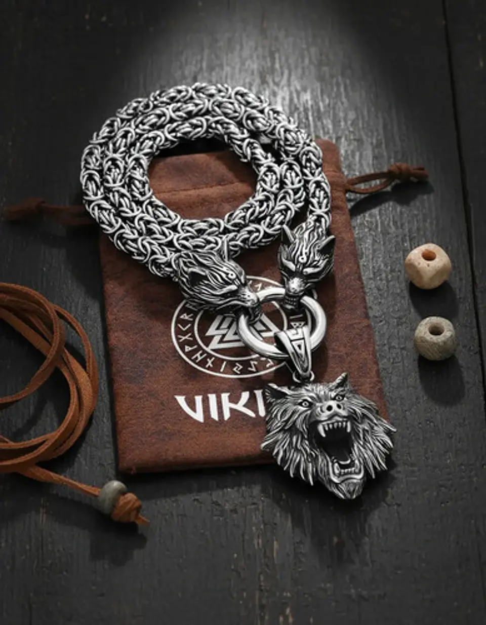 Collar Vikingo Lobo Oso Color Plata Acero Inoxidable Hombre 5